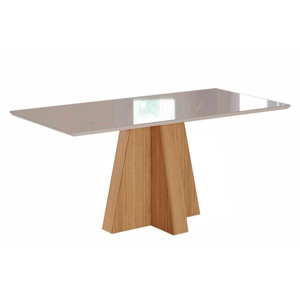 Mesa De Sala Jantar Patricia C- Tampo Madeirado C- Vidro 130x80cm Nature-off White - Cimol - 1