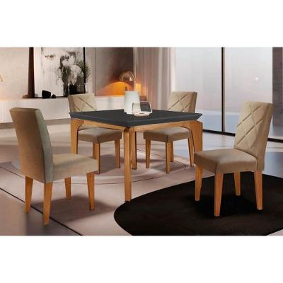Sala De Jantar Completa Londrina Tampo Madeirado C- Vidro Curvo 120x80 E 4 Cadeiras Melissa Imbuia - Veludo Capuccino - Rufato