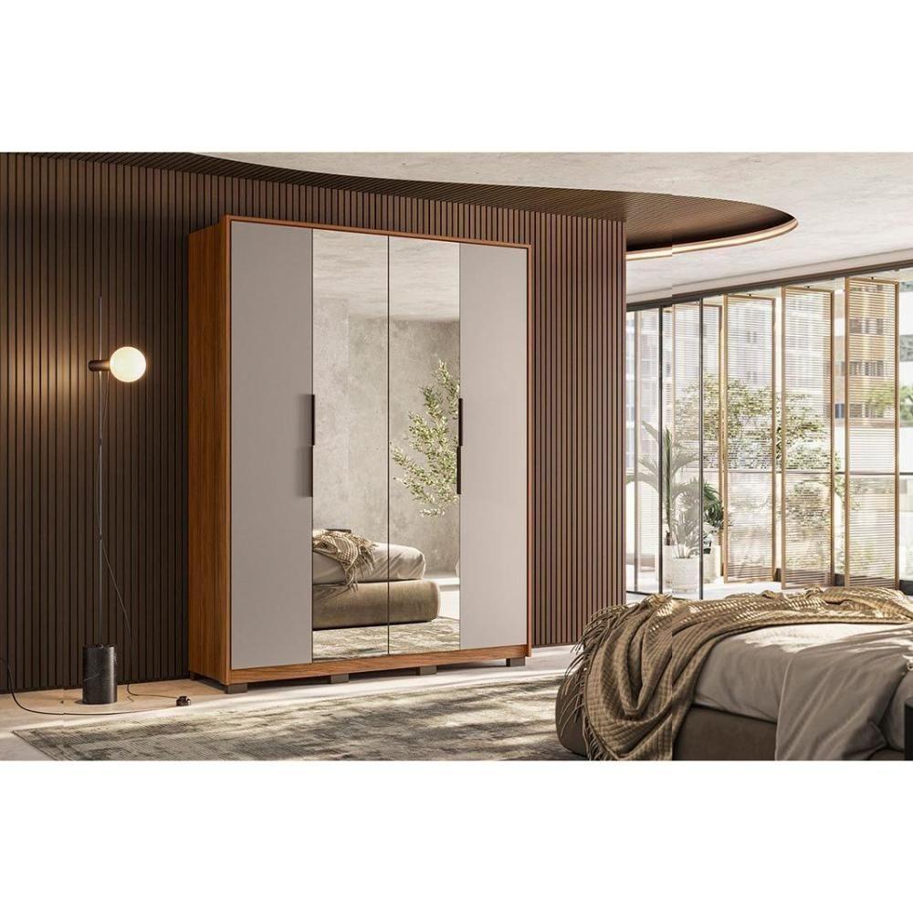 Guarda Roupa Solteiro 4 Portas E 3 Gavetas C- 2 Espelhos E Pés Attore Nogueira Touch-nude Prime - 1