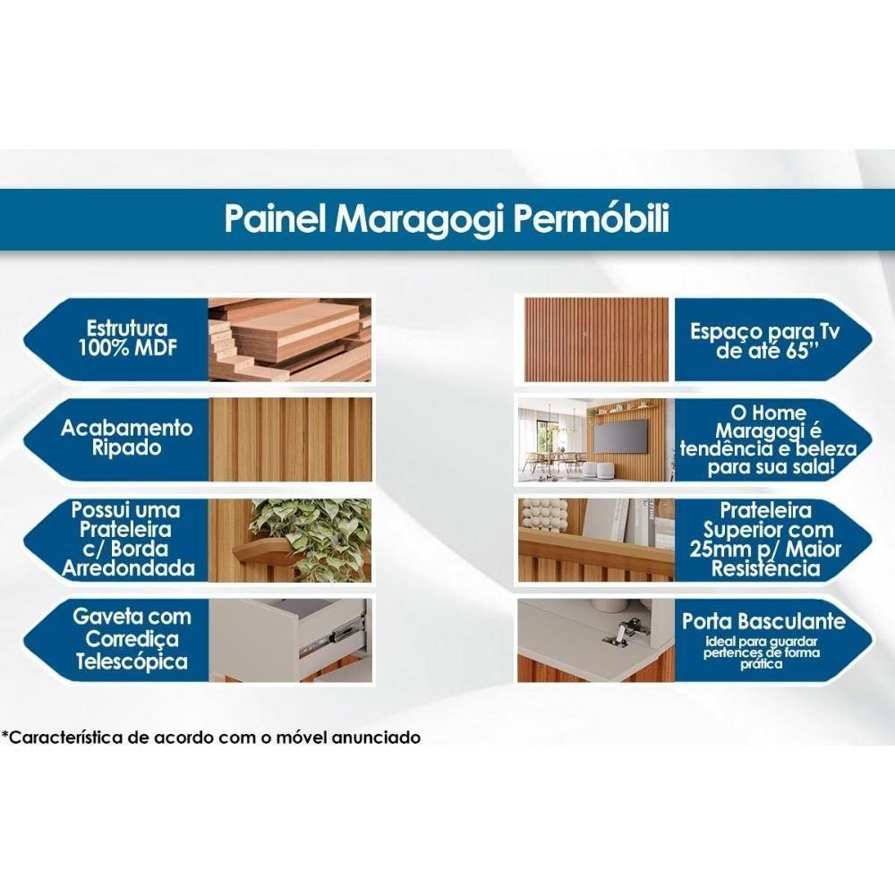 Painel Quarto P/ Tv Até 65 Pol Maragogi Ripado C/ 1 Porta E 2 Gavetas 185x220cm Cinamomo/off White - Permóbili - 2