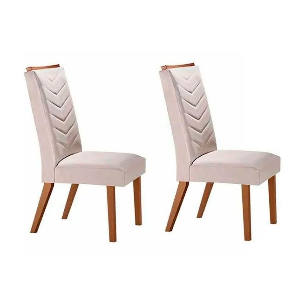 Cadeira Sala De Jantar Londrina Kit 2 Un Madeira Capuccino-suede Creme - Rufato - 1