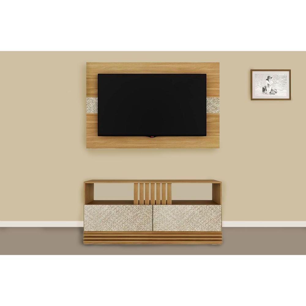 Rack Bancada Com Painel Para Tv Até 50 Pol Pa2913-r1479 2 Gavetas 136x88cm Natural-palha - Tecno Mobili - 1