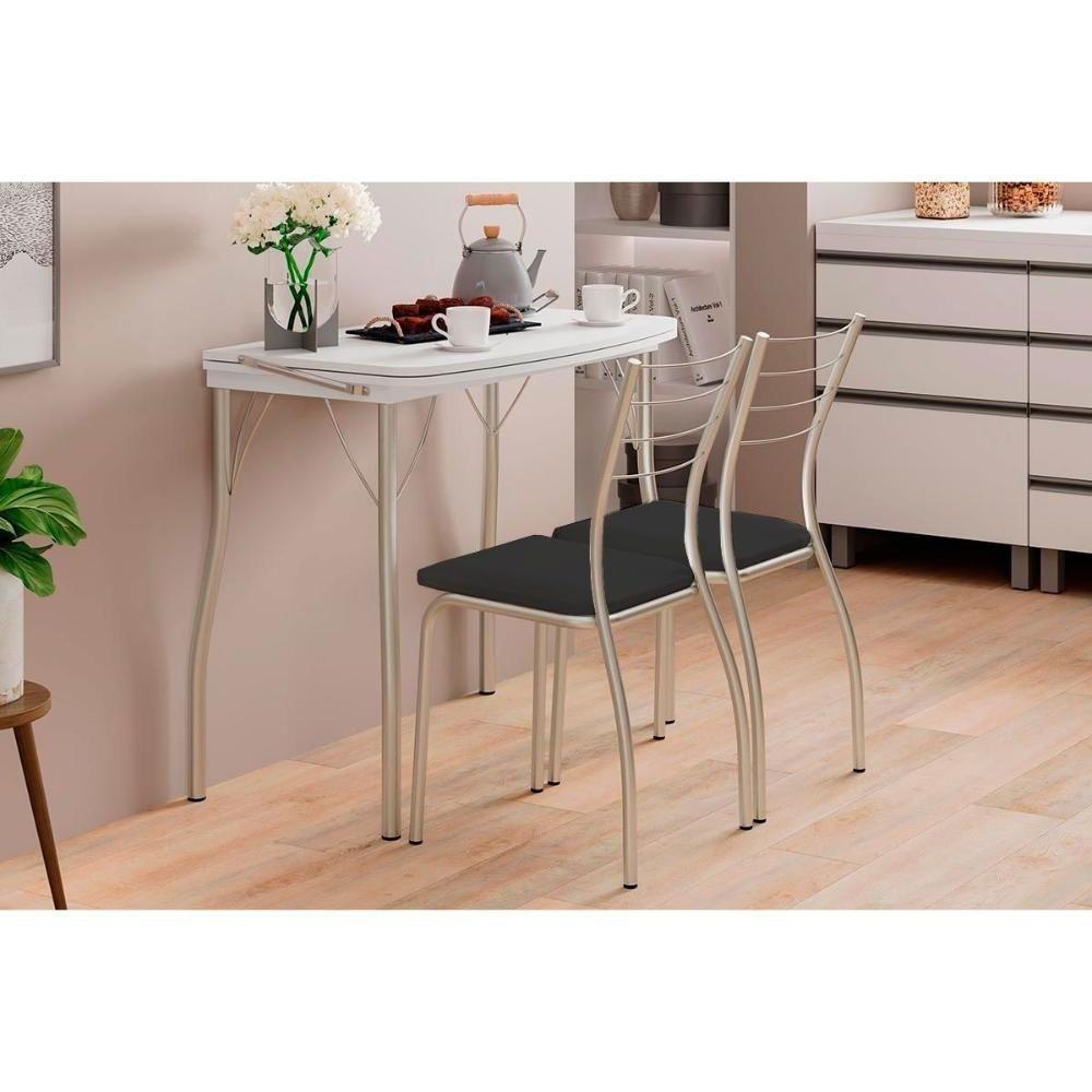 Mesa De Sala Jantar Multiuso Dobrável E 2 Banquetas 1700 Prata-branco - Prata-preto - Carraro - 1