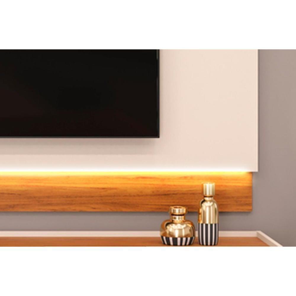 Rack Bancada Com Painel Para Tv Até 75 Polegadas Nadine Led E Nichos 220x196cm Bali-cedro - Dj Móveis - 7