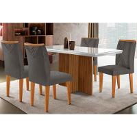 Sala De Jantar Completa Berlim C- Tampo Madeirado C- Vidro Canto Curvo 120x80cm E 4 Cadeiras Amsterdã Imbuia-off White - Suede Grafite - Rufato - 1