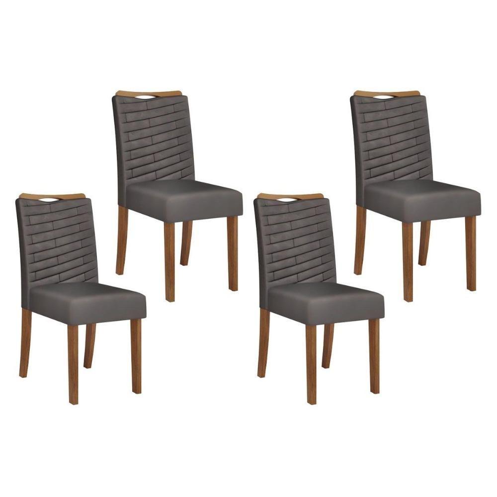 Cadeira Sala De Jantar Julia Kit 4 Un Freijó-suede Lunar - Dj Móveis - 1