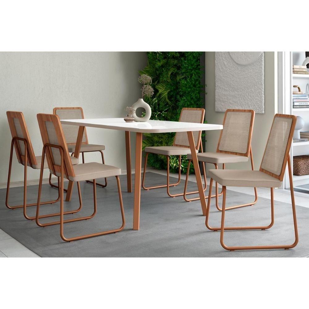 Mesa De Sala Jantar Ariel Maior 1601 C- Tampo Madeirado Vidro 160x80cm Rose-off White - Carraro - 3