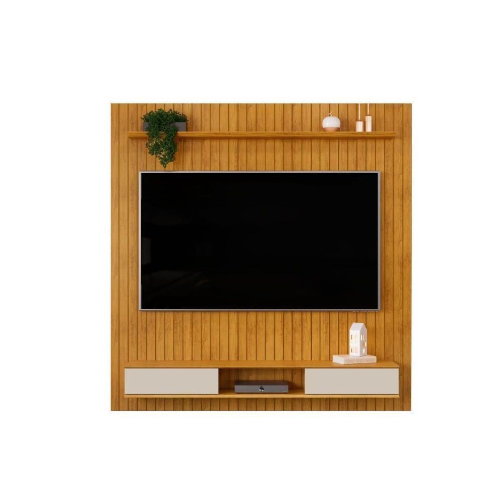 Painel Home Para Tv Até 70 Polegadas Lexus Ripado Com Prateleira E Nichos179x183cm Cedro-bali - Dj Móveis - 2