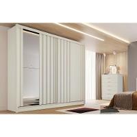 Guarda Roupa Casal 2 Portas De Correr Ripada (1 C- Espelho) E 4 Gavetas Galati Off White - Europa - 1