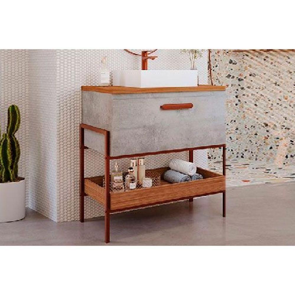 Gabinete De Banheiro Balcão Portinari 1 Porta Com cuba 60cm Cimento-freijo - Mgm - 1