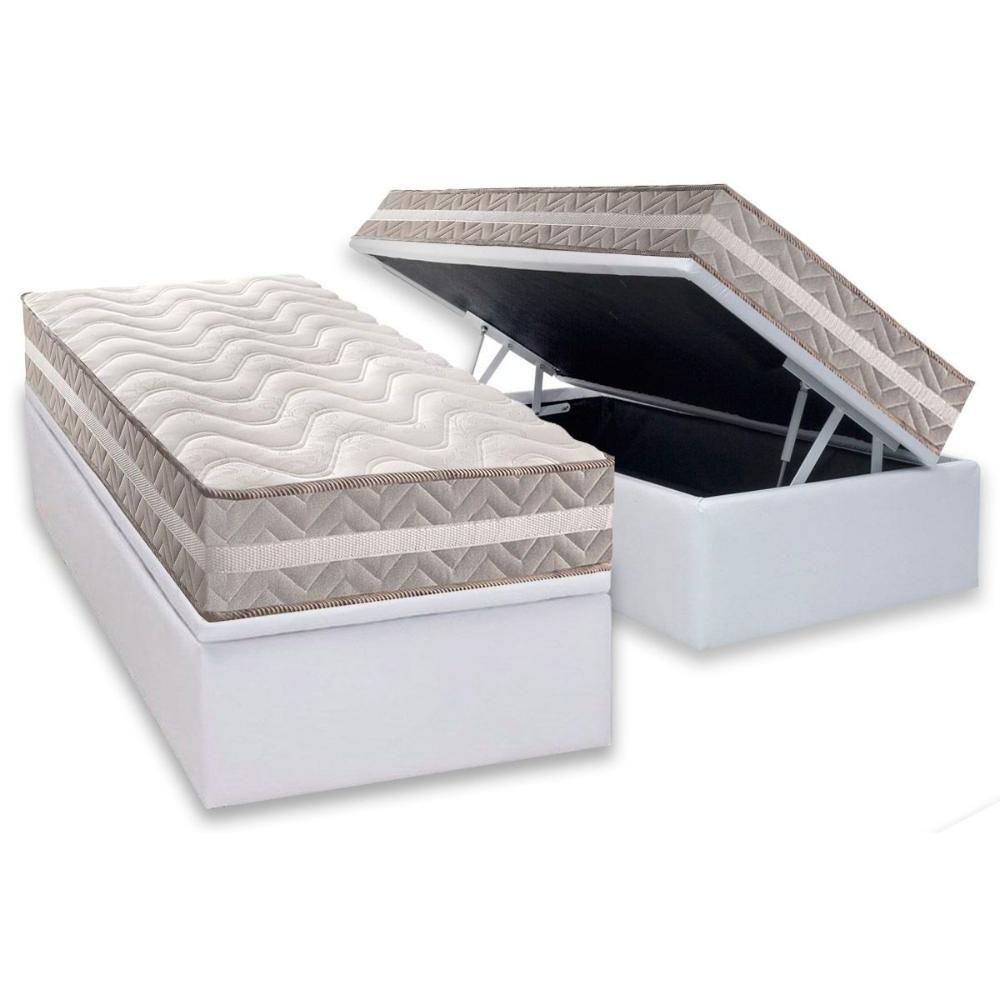 Conjunto Box Baú Solteiro Colchão Espuma Paropas D33 D45- Pro Sono Double Face Prata + Base Crc Courano White (88x188) - 1