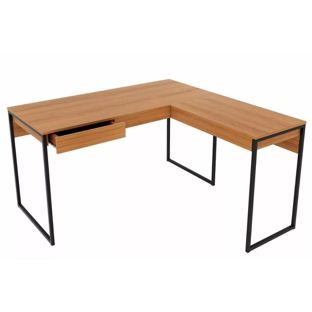 Escritório Completo Industrial 1 Mesa De Canto Para Escritório, 1 Gaveteiro 2 Peças Amêndoa-preto - 4
