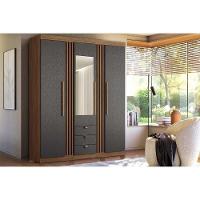 Guarda Roupa 3 Portas (1 C- Espelho) E 3 Gavetas C- Pés Aurora 3.3 Jatobá-grafite - 1