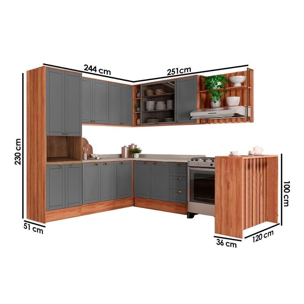 Cozinha Completa Bella 9 Peças (3aéreos+3balcões+1torrequente+1ilha+1complemento) C9p200 Nogal-cinza - Carraro - 3