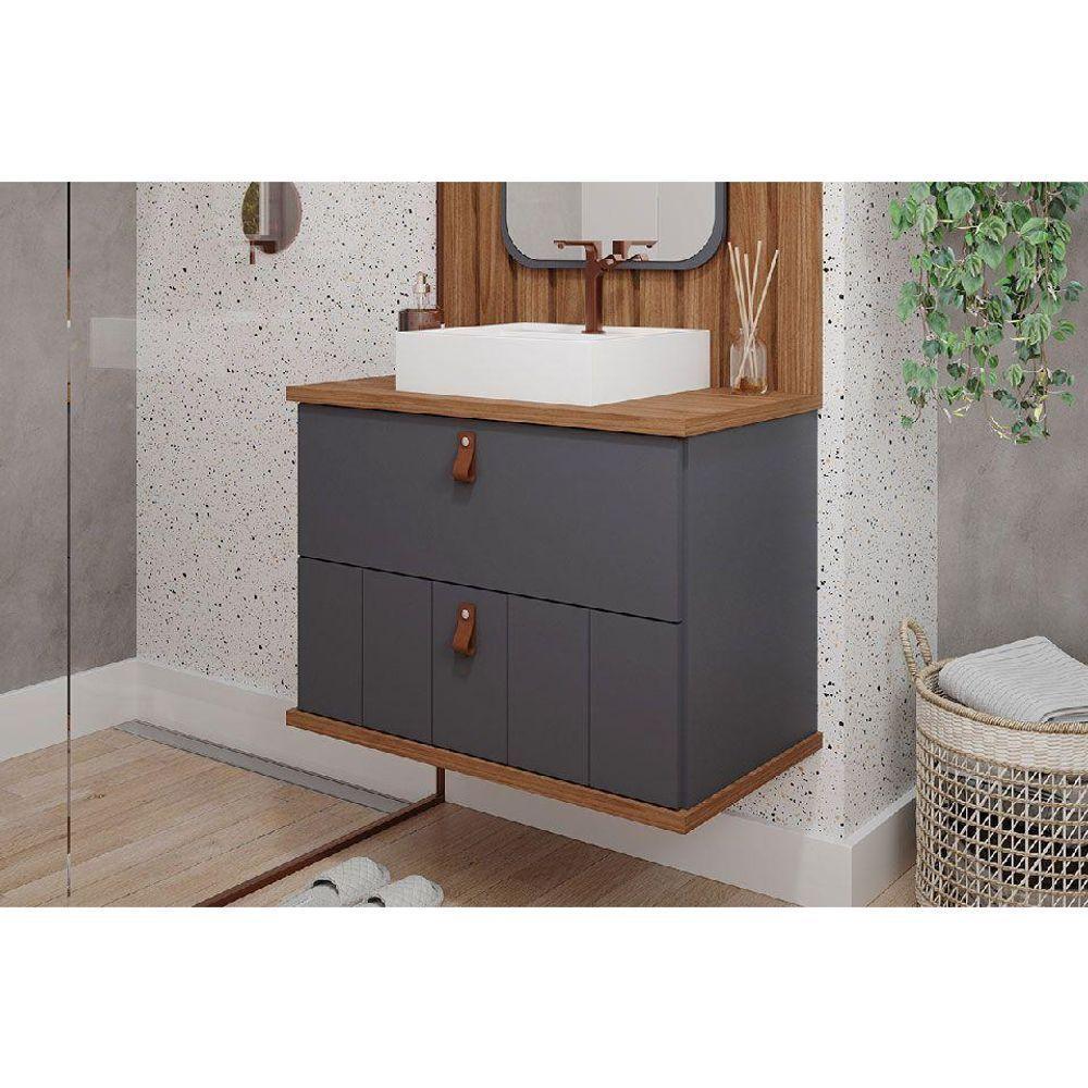 Gabinete De Banheiro Balcão Milano 1 Porta E 1 Gaveta Com cuba 80cm Titanio-freijo - Mgm - 1