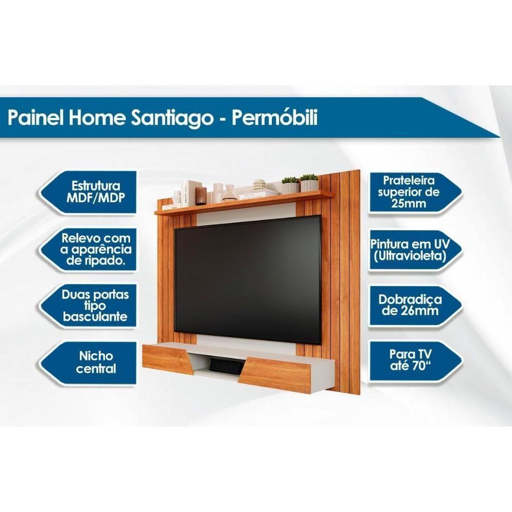 Painel Quarto P/ Tv Até 70 Pol Santiago C/ 2 Portas 180x135cm Cinamomo/off White - Permóbili - 2