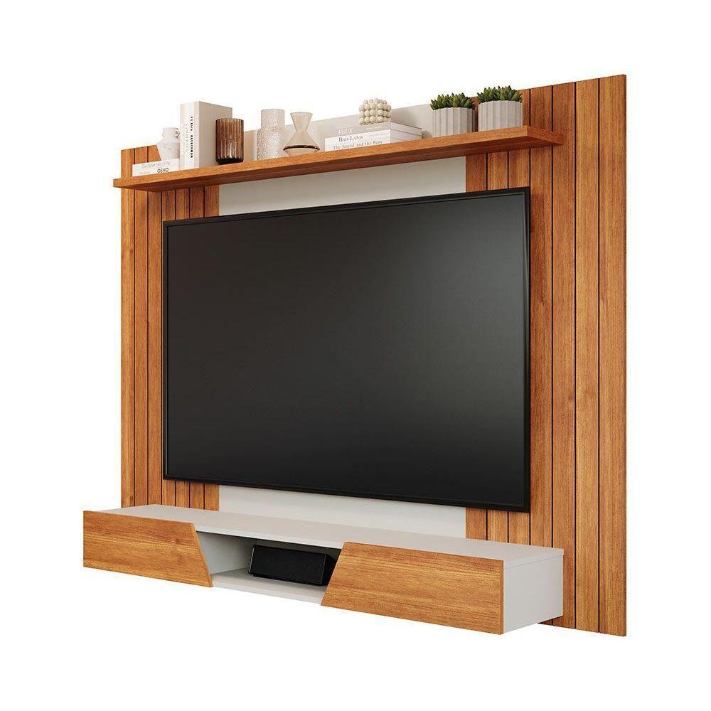 Painel Quarto P/ Tv Até 70 Pol Santiago C/ 2 Portas 180x135cm Cinamomo/off White - Permóbili - 7