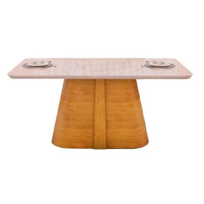 Mesa De Sala Jantar Ryze C- Tampo Madeirado Vidro Curvo 180x100cm Cedro-off White - Dj Móveis