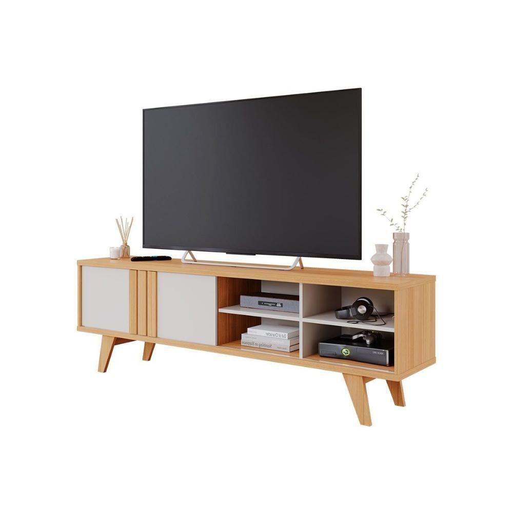 Home P/ Tv Até 70 Pol Paraty/trend Ripado 100% Mdf C/ 1 Porta 180x127cm Nature/off White - Permóbili - 6