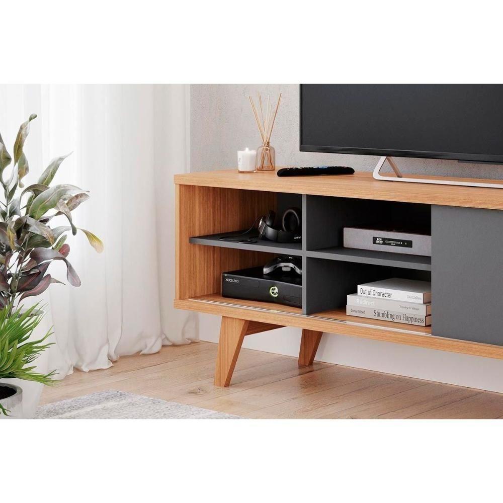 Home P/ Tv Até 70 Pol Paraty/trend Ripado 100% Mdf C/ 1 Porta 180x127cm Nature/off White - Permóbili - 8