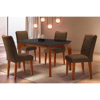 Sala De Jantar Completa Londrina Tampo Madeirado C- Vidro Curvo 120x80 E 4 Cadeiras Londrina Imbuia-grafite - Veludo Marrom - Rufato - 1