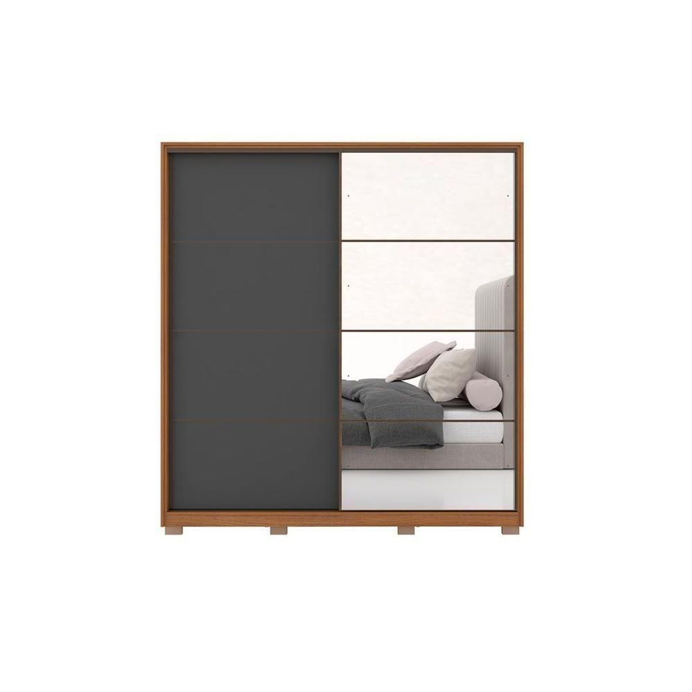 Guarda Roupa Solteiro 2 Portas De Correr 3 Gavetas C- Espelho E Pés Belga Flex Amêndola-amêndola Ou Grafito - 9