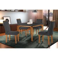 Sala De Jantar Completa Londrina C- Tampo Madeirado C- Vidro Canto Reto 120x80cm E 4 Cadeiras Amsterdã Imbuia-grafite - Suede Grafite - Rufato - 1