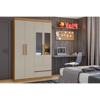 Guarda Roupa Solteiro Zeus 4 Portas de Abrir 2 Gavetas Amêndoa-Off White Lopas