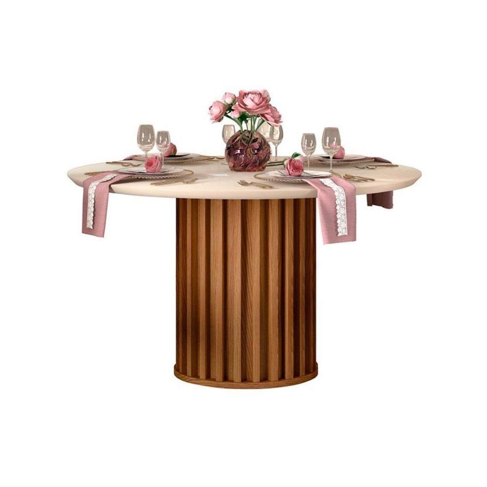 Sala De Jantar Completa Viena Tampo Madeirado C- Vidro 136cm E 6 Cadeiras Zoe Freijo-off White - Suede Creme - Dj Móveis - 4