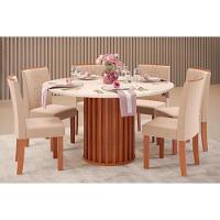 Sala De Jantar Completa Viena Tampo Madeirado C- Vidro 136cm E 6 Cadeiras Zoe Freijo-off White - Suede Creme - Dj Móveis - 1