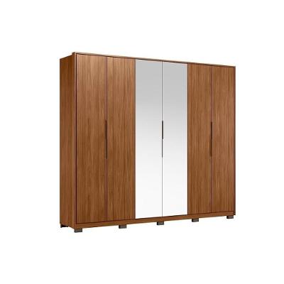 Guarda Roupa Casal Atrice 6 Portas Bater 6 Gavetas Amêndola-Grafito Demóbile