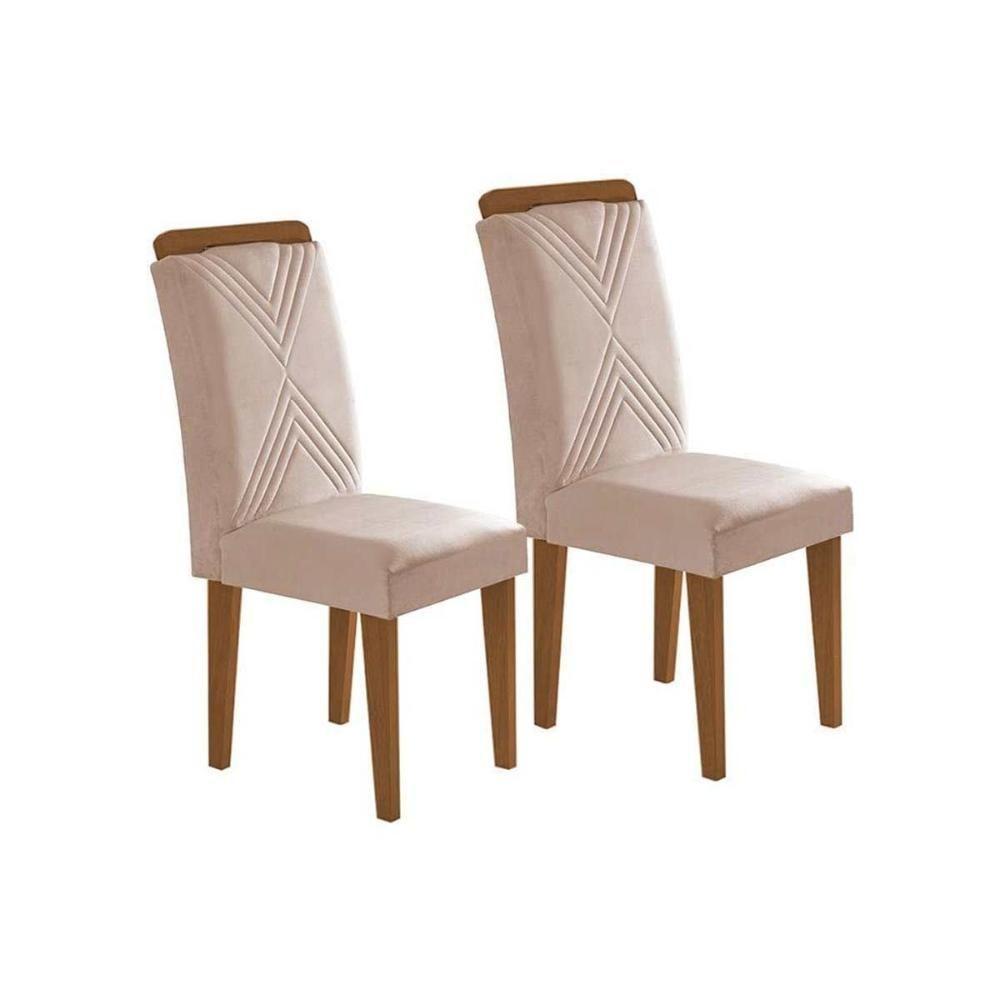 Kit 2 Cadeiras Sala Jantar Amsterdã 2 Un Madeira Capuccino-suede Creme - Rufato - 1