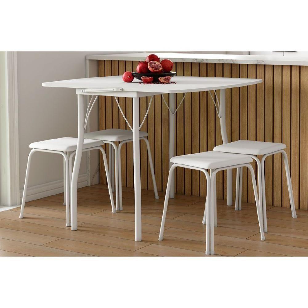 Mesa De Sala Jantar Dobrável E 4 Banquetas 1748 Branco - Carraro - 1