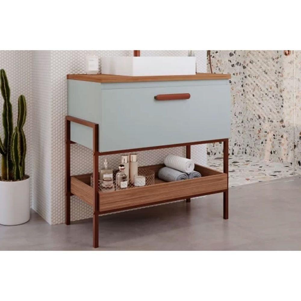 Gabinete De Banheiro Balcão Portinari 1 Porta Com cuba 80cm Pistache-freijo - Mgm - 1