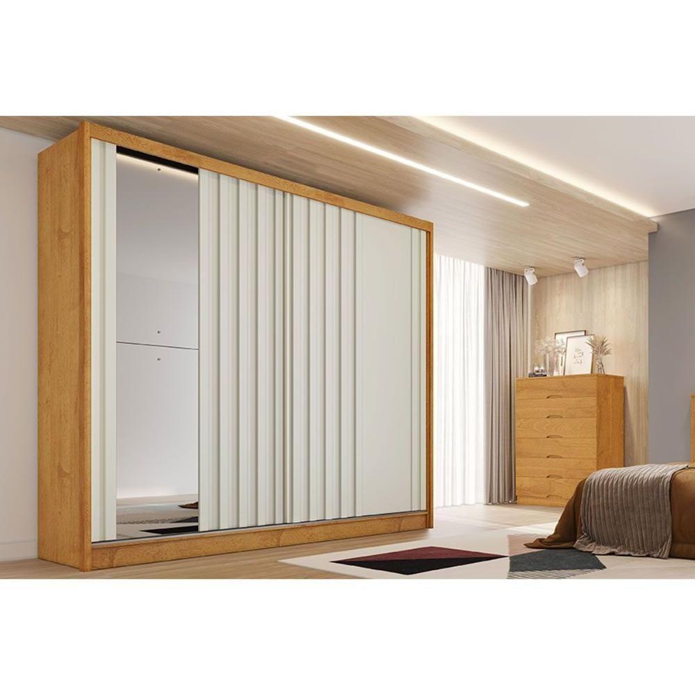 Guarda Roupa Casal 2 Portas De Correr Ripada (1 C- Espelho) E 4 Gavetas Galati Peroba-off White - Europa - 1