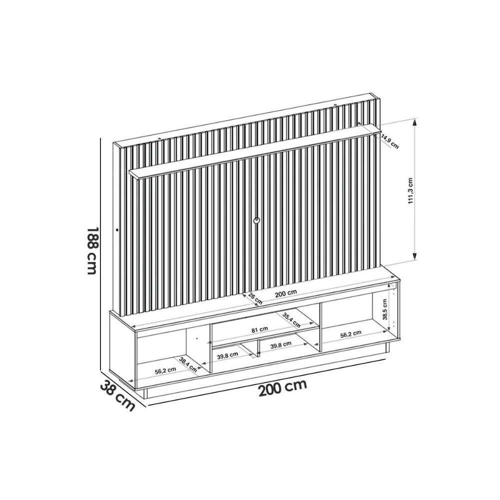 Home P/ Tv Até 70 Polegadas Enzo C/ Prateleira Nichos E Pés 200x188cm Cedro/bali - Dj Móveis - 2