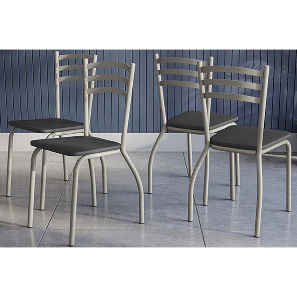 Cadeira Sala De Jantar Portugal 4c007nk Aço Kit 4 Uni Niquel-courano Preto - Kappesberg - 1