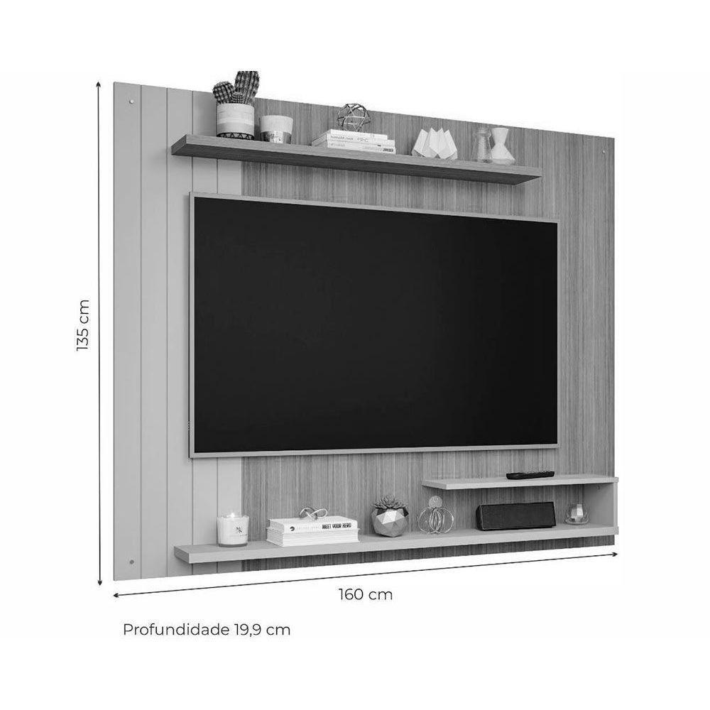 Painel Home Para Tv Até 50 Pol Floripa Com Prateleiras Ripado 161x135cm Off White-nature - Permóbili - 2