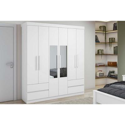 Guarda Roupa Solteiro Zeus 6 Portas de Bater 4 Gavetas Branco Lopas