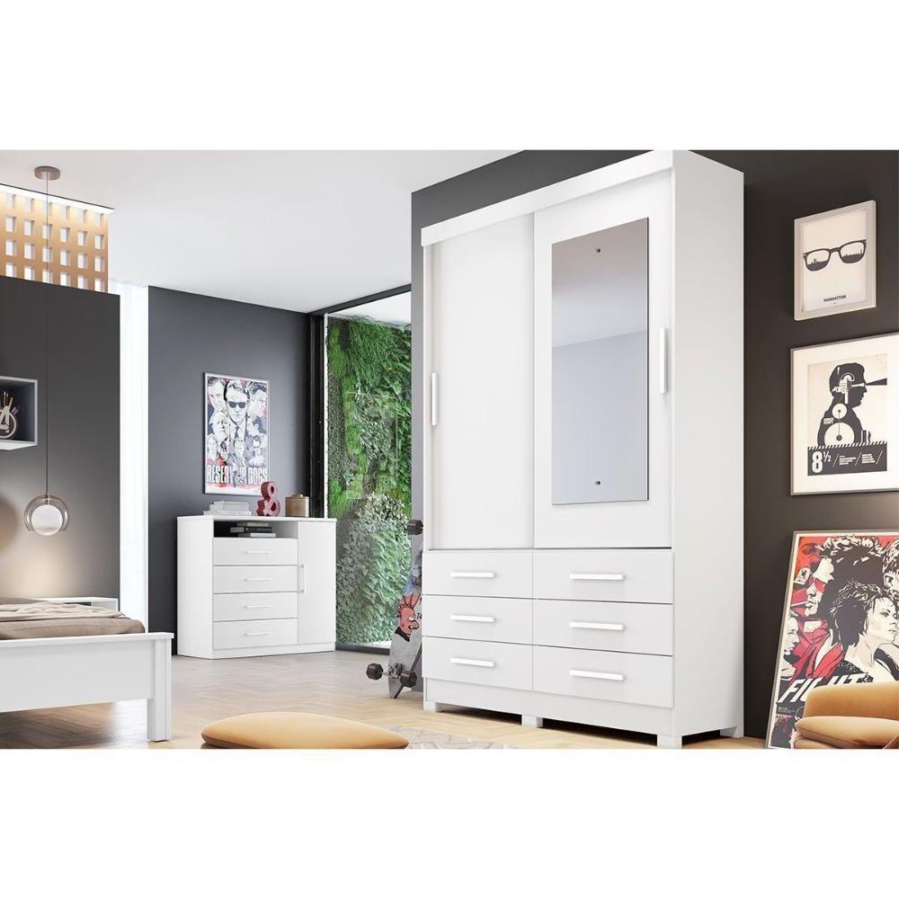 Guarda Roupa 2 Portas (1 C- Espelho) E 6 Gavetas Buriti-jequitibá Branco - 1
