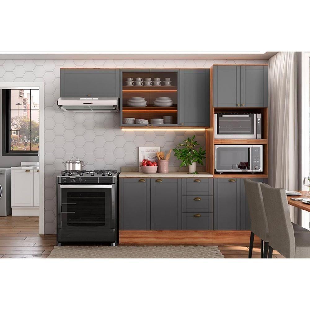 Balcão De Cozinha C- Tampo Bella 2608 C- 2 Portas E 3 Gavetas 120cm Nogal-cinza - Carraro - 5