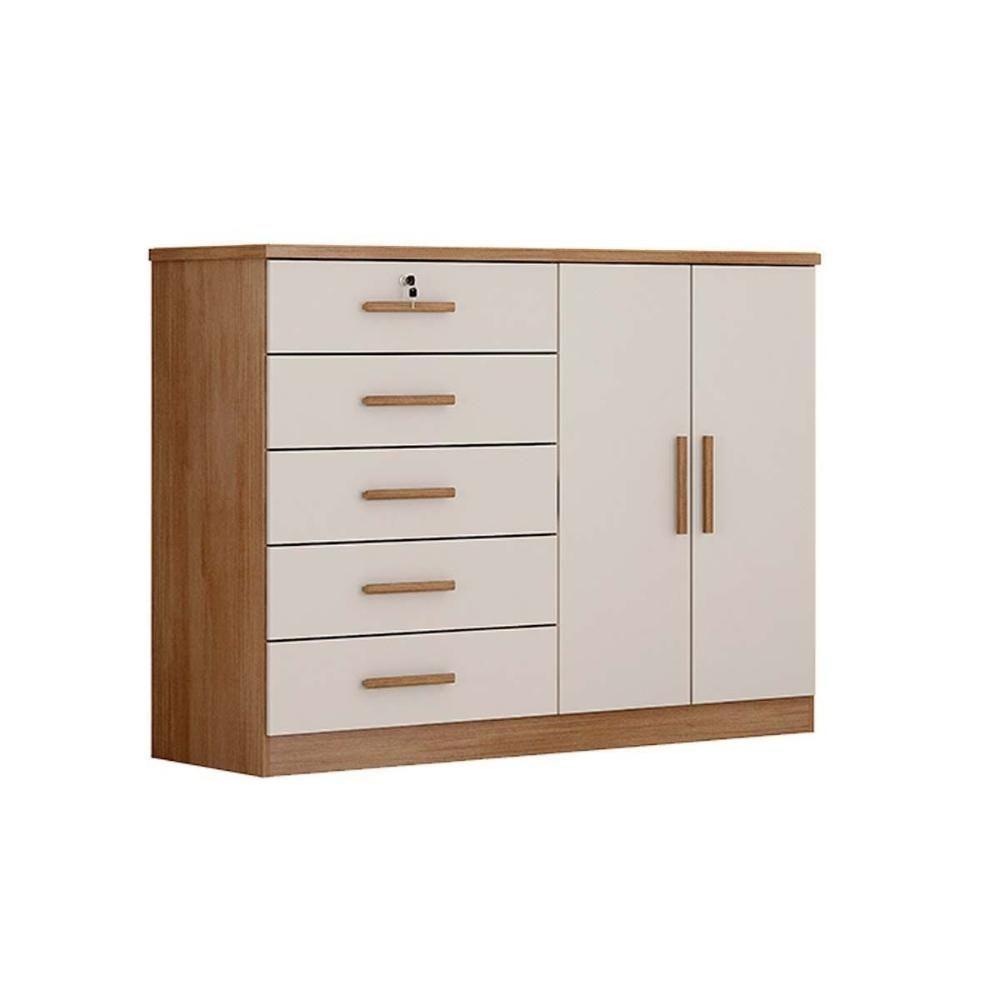 Cômoda Solteiro Space C/ 2 Portas E 5 Gavetas Cumaru/fendi - Novo Horizonte - 1