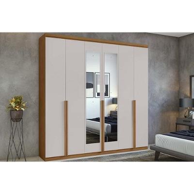 Guarda Roupa Casal Alonzo New 6 Portas de Abrir 4 Gavetas Amêndoa-Off White