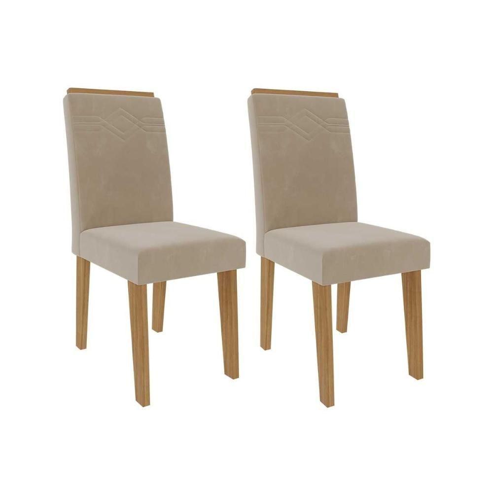 Cadeira Sala De Jantar Taís Kit 2 Un Madeirado-suede Nude Bege - Cimol - 1