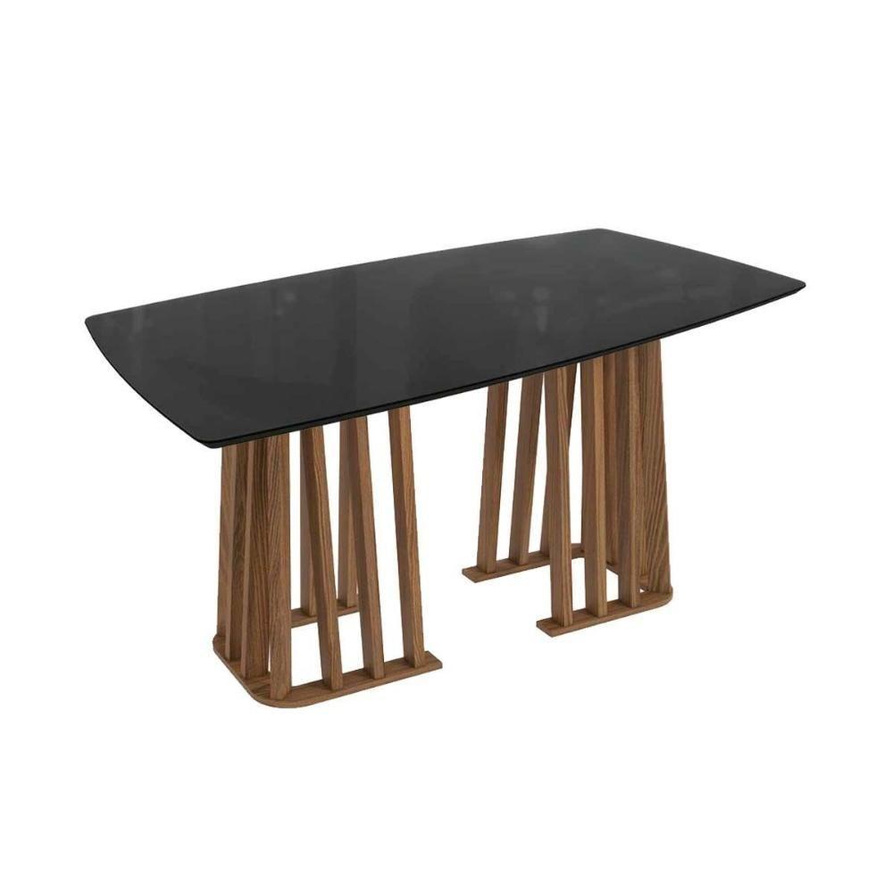 Mesa De Sala Jantar Alteia C- Tampo Madeirado C- Vidro 90x170cm Nogueira-preto Fosco-vidro Preto - Kappesberg - 1