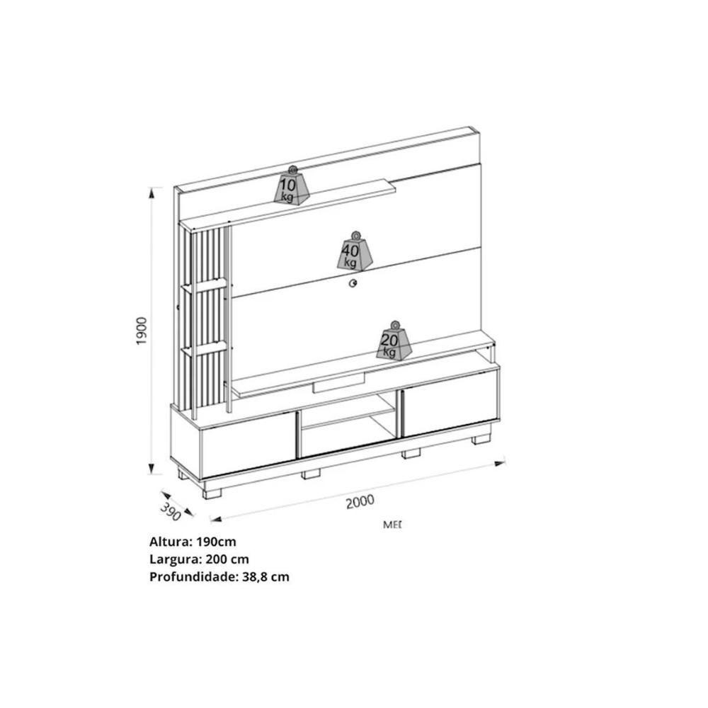 Home P/ Tv Até 70 Polegadas Martino C/ Prateleira Nichos E Rodapé 200x185cm Freijó/off White - Dj Móveis - 3