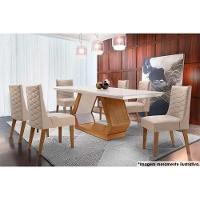 Sala De Jantar Completa Alvorada C- Tampo Madeirado C- Vidro 180x90cm E 6 Cadeiras Dafne Imbuia-suede Creme Pérola - Rufato - 1
