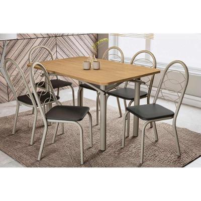 Sala De Jantar Completa Elba Tampo Madeirado 90x136cm E 6 Cadeiras Holanda Niquel-nogueira - Preto - Kappesberg