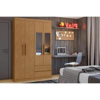 Guarda Roupa Solteiro 4 Portas E 2 Gavetas C- Espelho Zeus Amêndoa - 1