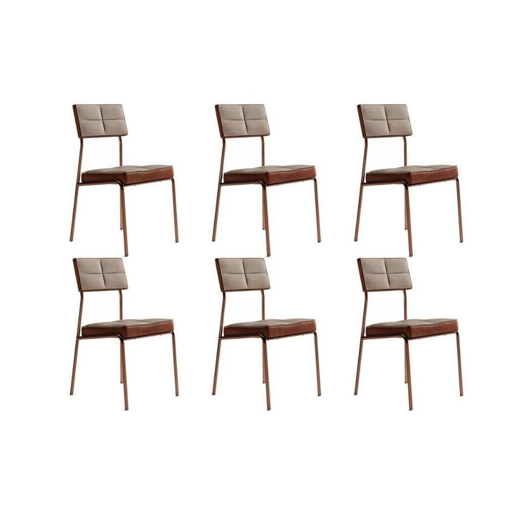Cadeira Sala De Jantar Neo 1740 Kit 6 Uni Rose-linho Areia-courano Caramelo - Carraro - 1